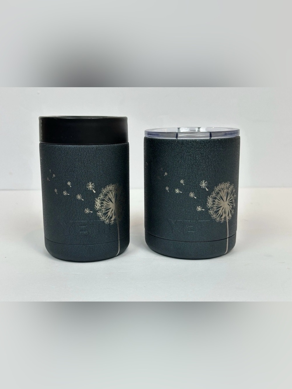 🌼 YETI Rambler Lowball 10 oz & 12 oz Colster Dandelion Engraved Dark Green Set